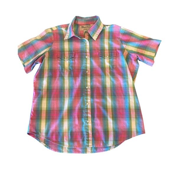 Wrangler Other - Wrangler Kids Plaid Western Snap Shirt Short Sleeve Size L